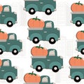 Pattern childrens small truck carrying a large pumpkin